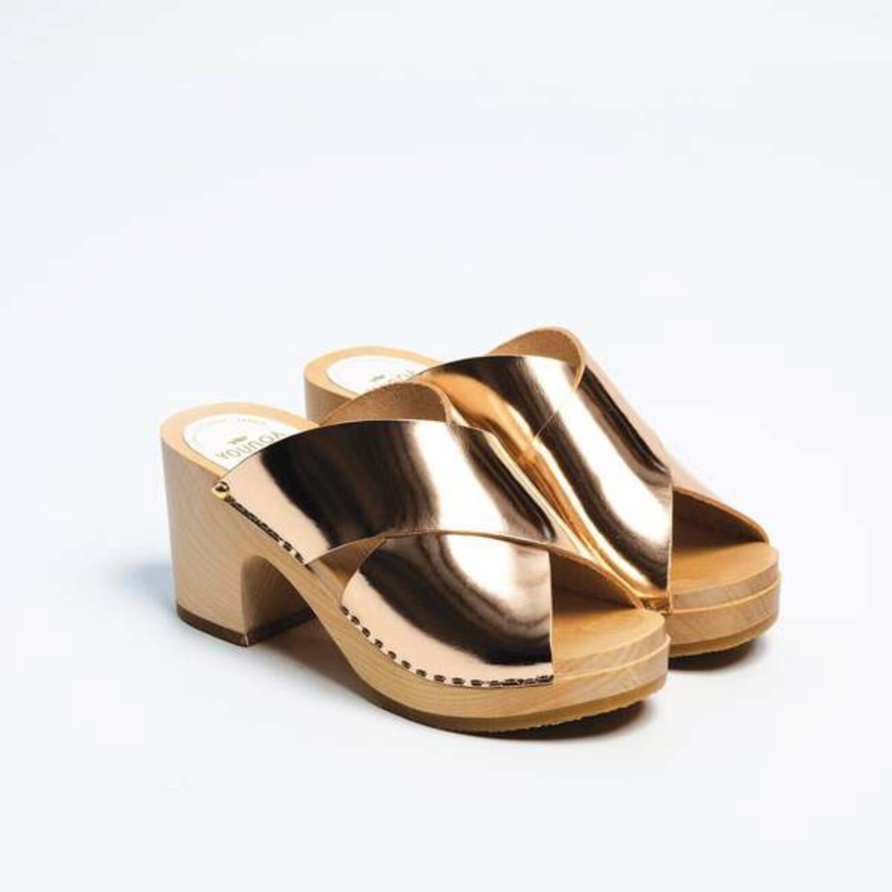 SABOT YOUYOU Yzis Laminated Mule Clogs Rose Gold Metallic Leather 36 US 6